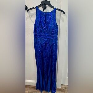 R&M Richards Royal Blue Sequin Evening Gown